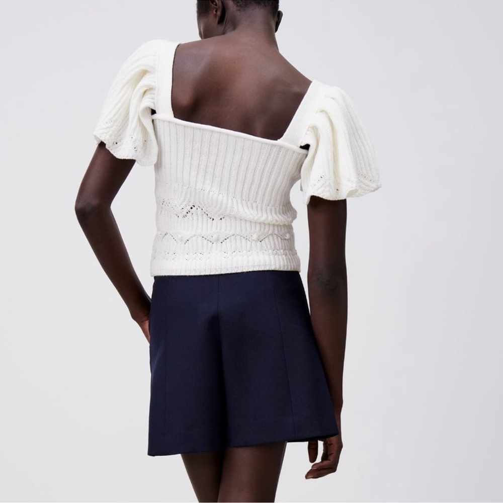 Zara Ruffle Knit Crochet Top White Size Medium - Picture 4 of 8